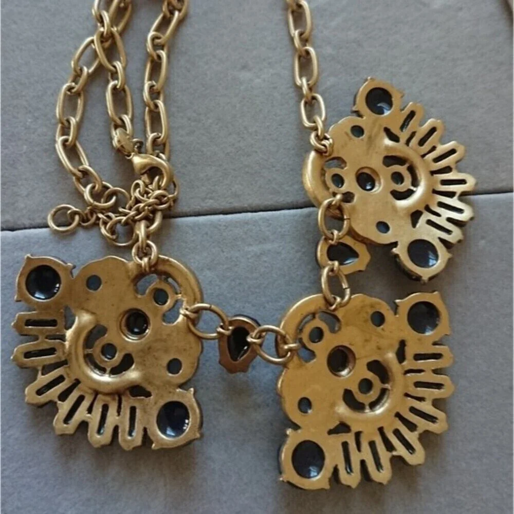 J. Crew Chunky Statement Gold Tone Blue & Clear Rhinestones Necklace